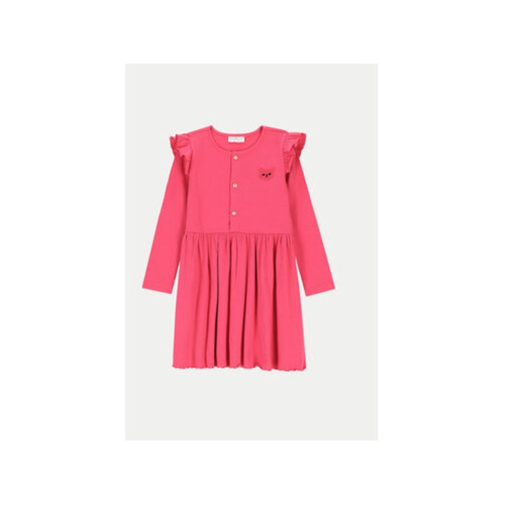 Rochie striata cu maneca lunga si patch, Fucsia