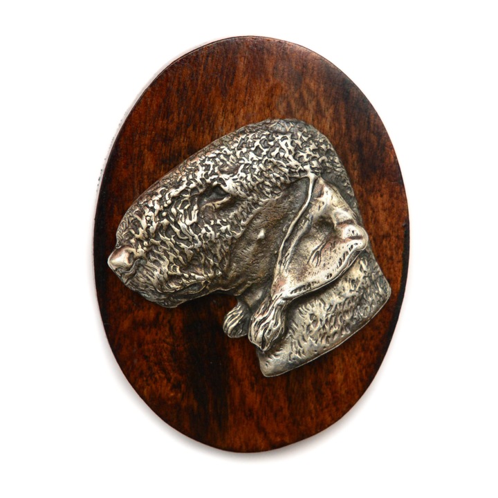 Brosa, Art-Dog, design caine, 5x7cm, din lemn si metal argintat