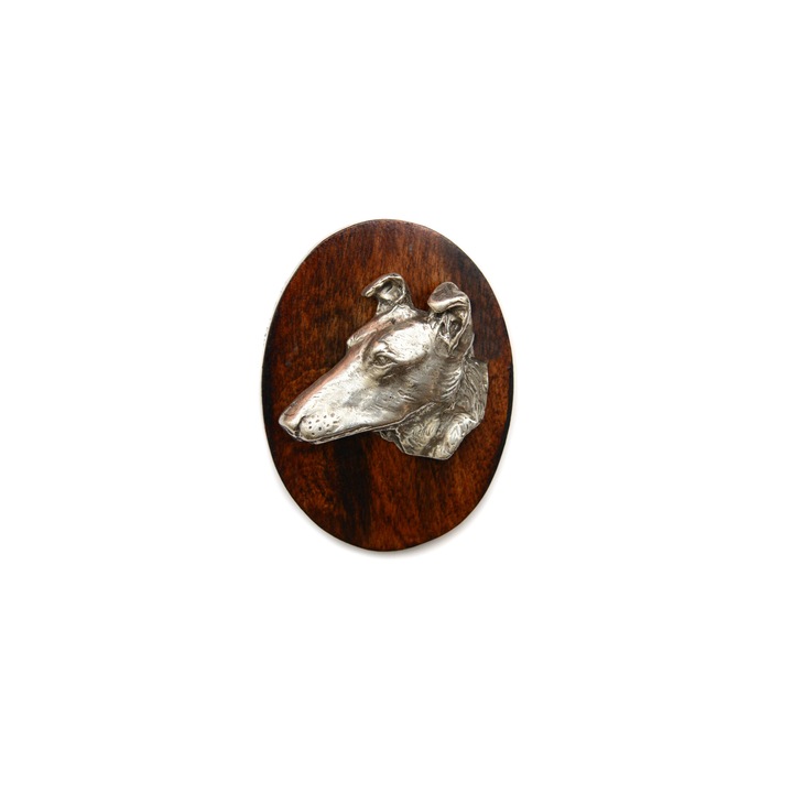 Brosa, Art-Dog, 5x7cm, din lemn/metal, cu model cap de caine, pentru expozitii