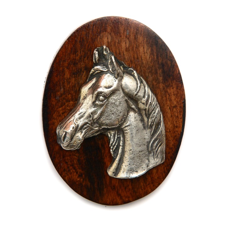 Brosa decorativa din lemn cu cap de cal arab, 5x7cm