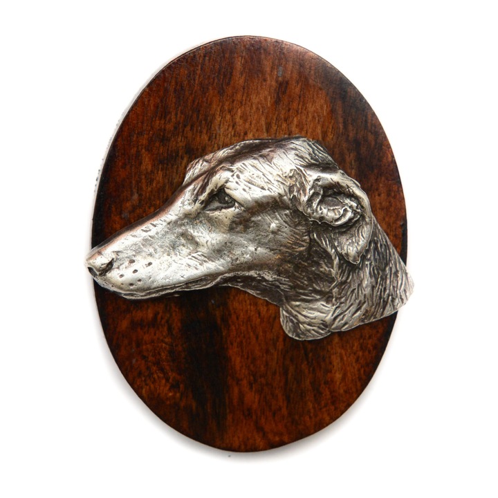 Brosa din lemn, Art-Dog, design caine, 5x7cm, maro, argintiu