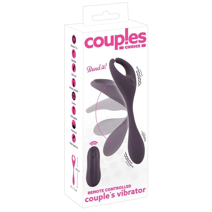 Dupla és tripla vibrátor pároknak, Couples Choice, szilikon, 10 vibrációs mód, vízálló, 18,5x3 cm, lila