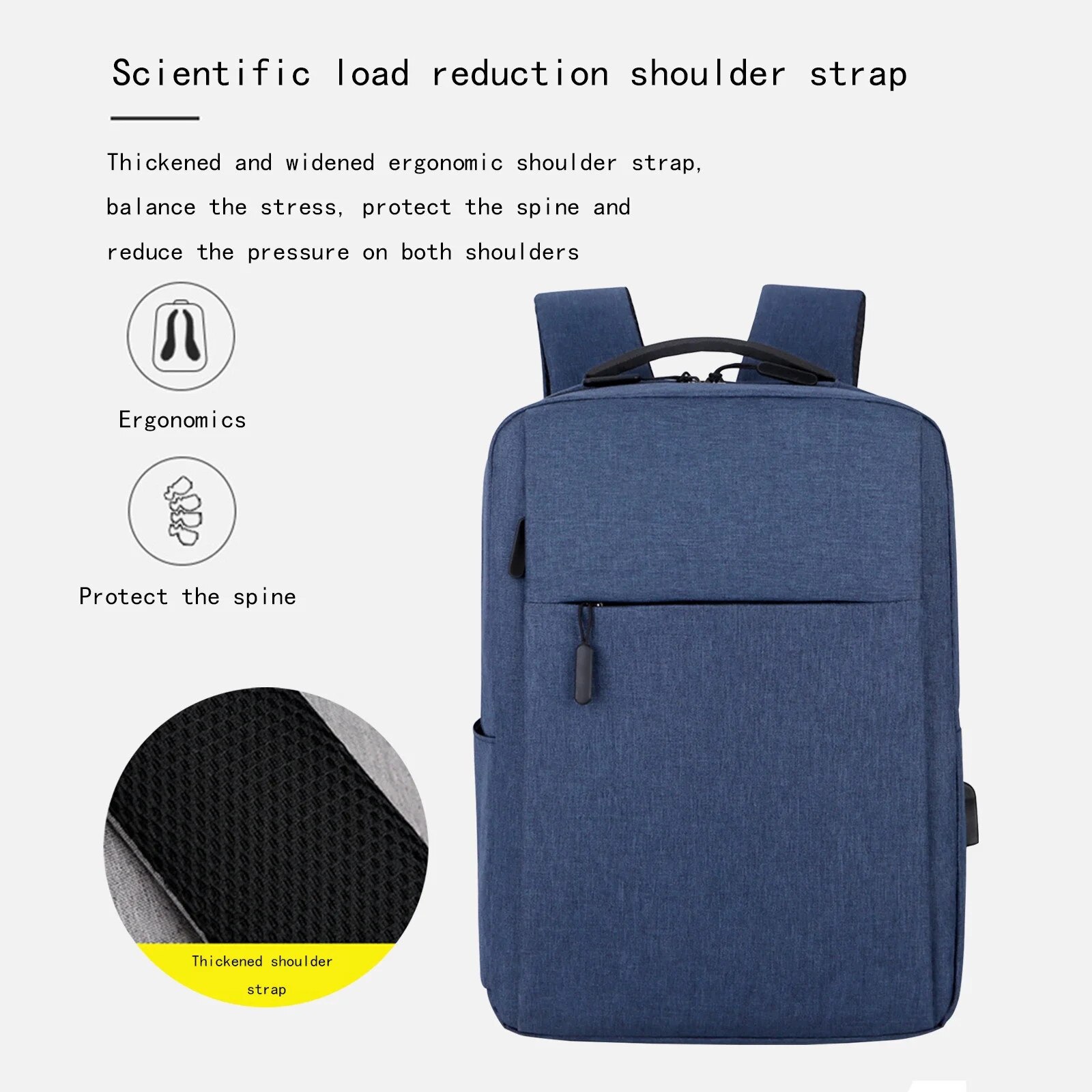 Rucsac de afaceri, impermeabil, pentru laptop de 15.6 inch, cu port USB, albastru, 41x29x12cm
