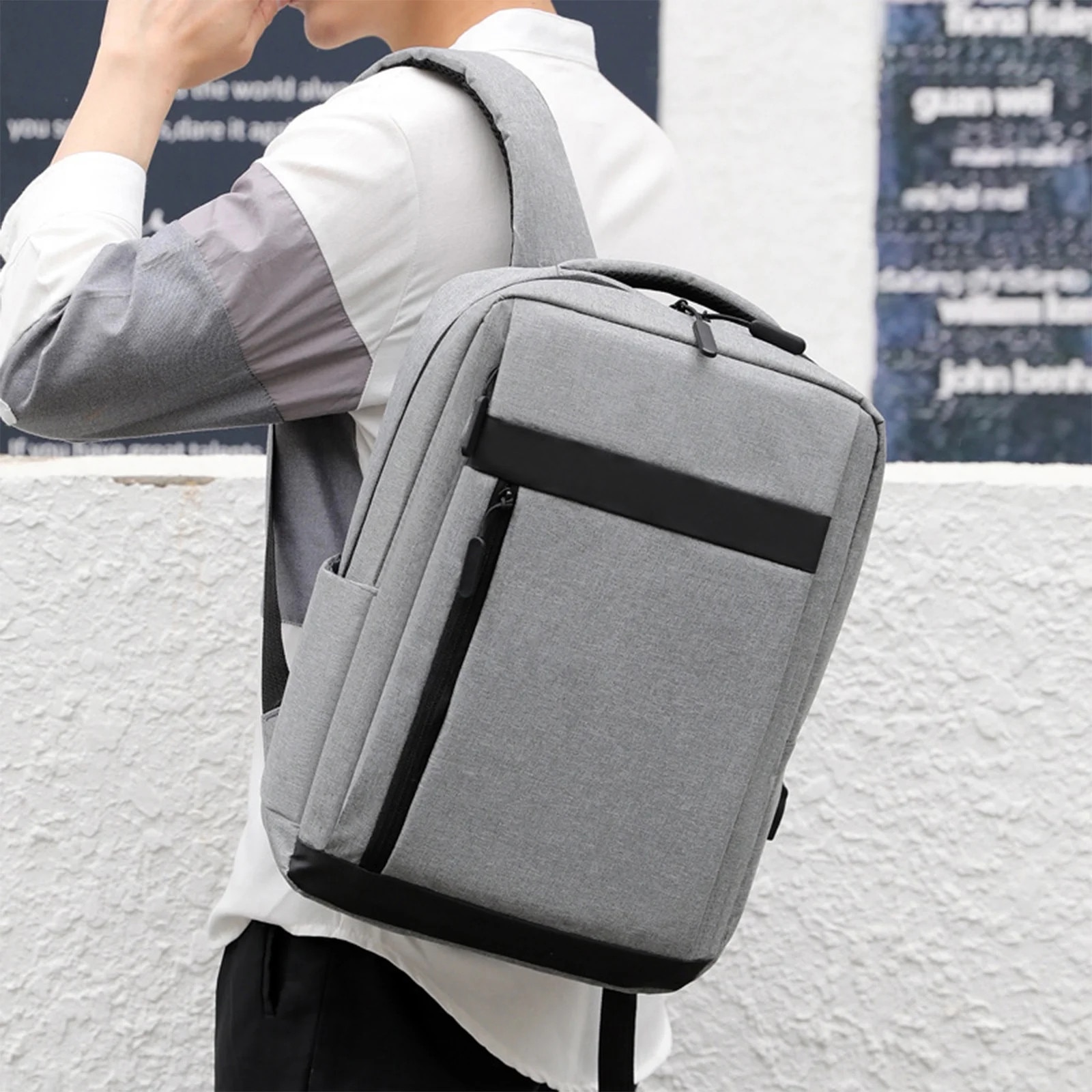 Rucsac business cu port USB, gri, 40x30x11cm