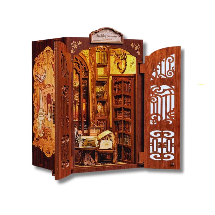 Комплект 3D Пъзел Book Nook Дървото на Мъдростта, Разделител за Книги, Направи си сам, DIY, Миниатюра с LED Светлини, Сензорен Бутон, 17x11, 5x10 cm, 127 Частии