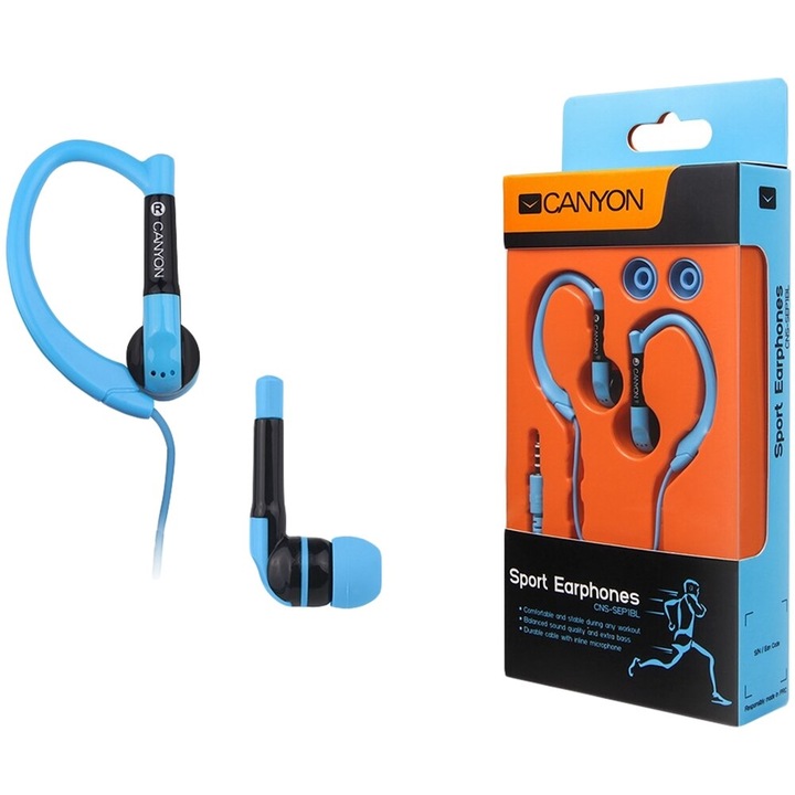 Căști in-ear cu microfon, Canyon CNS-SEP1BL, Sport, Albastre