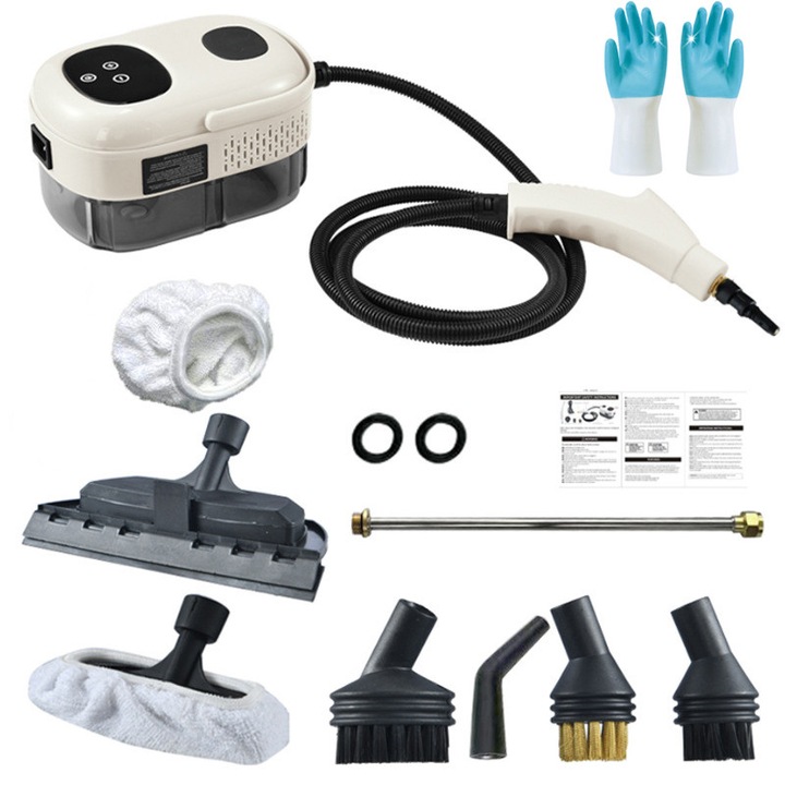 Aparat de curatat cu abur de mana, 2500 W, 1000 ml, incalzire rapida, portabil, pentru mobila canapea auto, bej