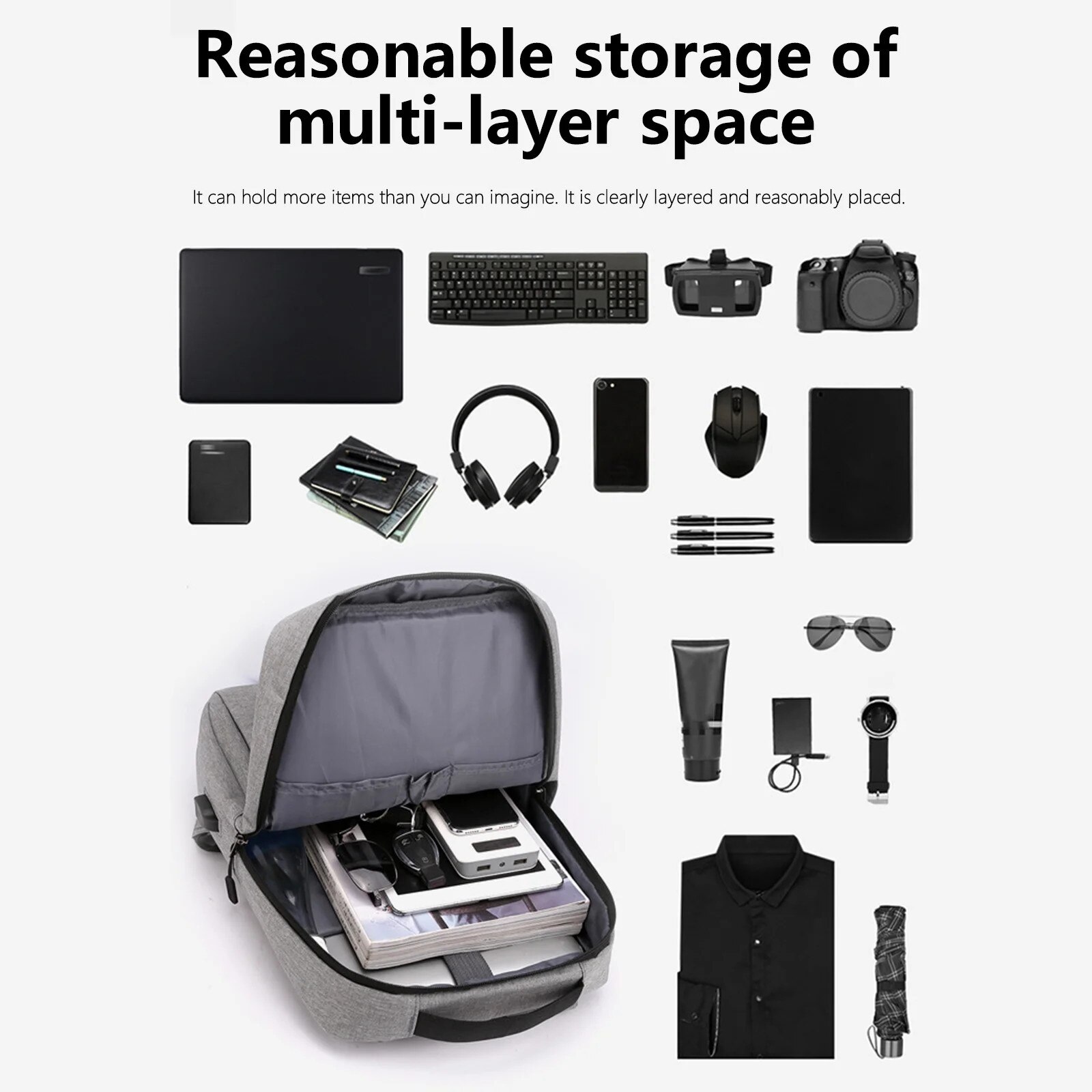 Rucsac laptop 15.6 inch, gri, port USB, rezistent la apă