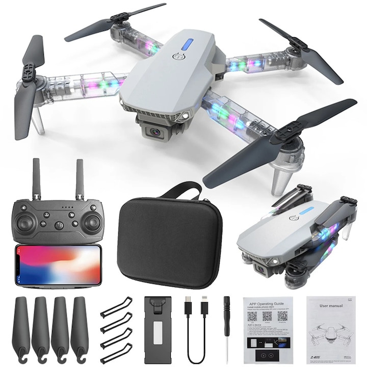 Drón 1080P FPV kamerával, magasságtartó funkcióval, fej nélküli üzemmóddal, összecsukott méretek 12,5x8x5,5cm, többszínű