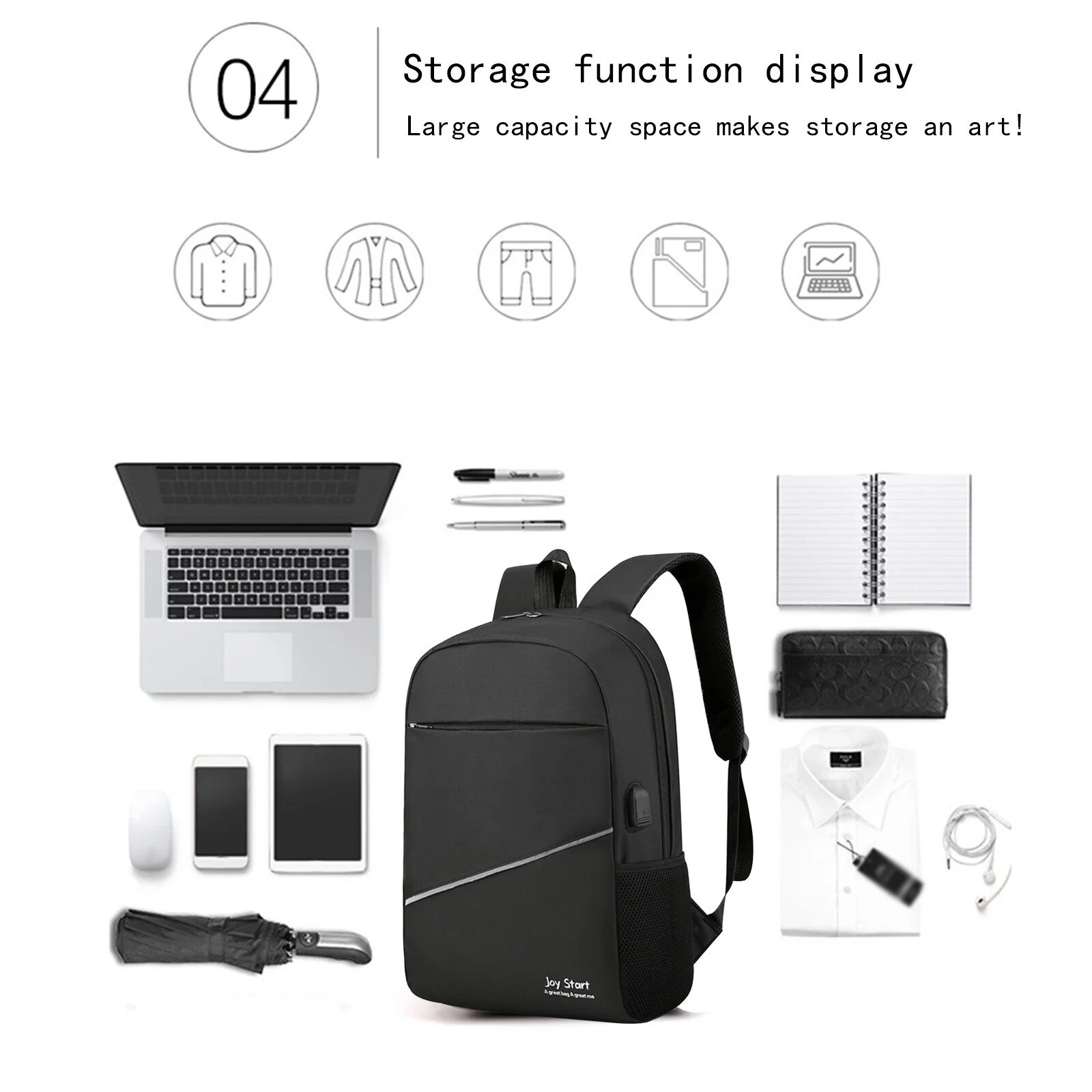 Rucsac laptop 15.6 inch, negru, material nylon, cu port USB, dimensiuni 45x28x11cm