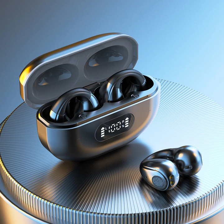Casti wireless YANYXR Bluetooth 5.3, deschise, rezistente la apa, negru, 6x4x2cm
