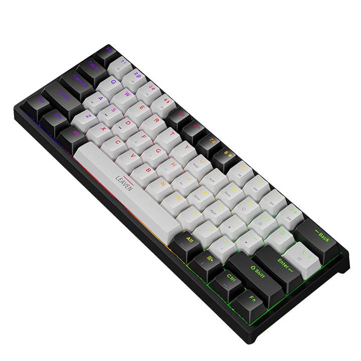 Клавиатура за гейминг, кабелна, механична, 60%, 61 клавиша, RGB осветление, бяла, 30x10.5x3.5см