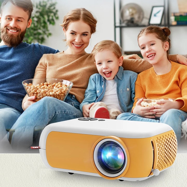 Videoproiector mini portabil, A10, alb, 480x360P, suport 1080P, dimensiune proiectie 14-100 inch