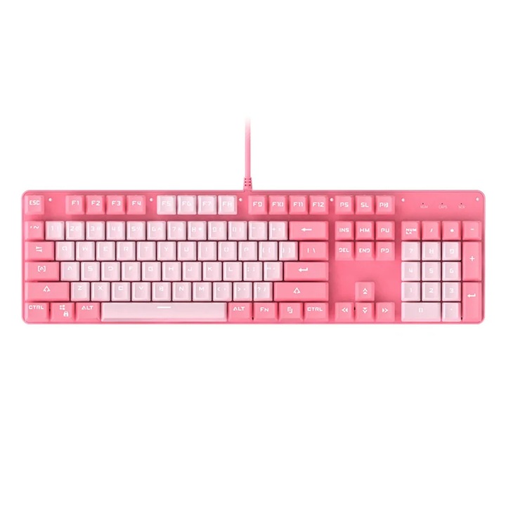 Tastatura mecanica YANYXR 104 taste iluminata roz alb 15° ergonomic