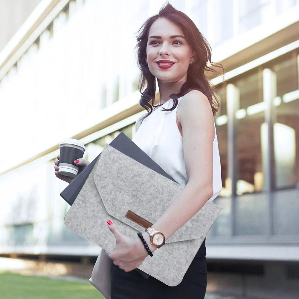 YANYXR, husa pentru laptop din fetru cu buzunar suplimentar si sac pentru accesorii BCS3230684, gri argintiu, 13/15 inch