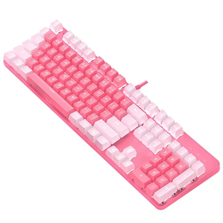 Tastatura mecanica YANYXR 104 taste iluminare LED roz alb 15° ergonomic