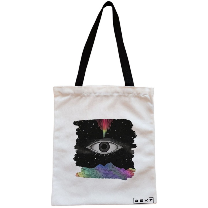 Платнена дамска чанта, модел Celestial Eye 10, 38x34,5 см, бяла, BEKZ®