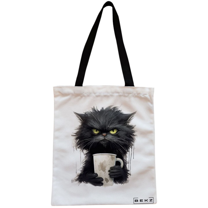 Vászon női hordtáska, kávéfüggő modell, 38x34,5 cm, fehér, BEKZ