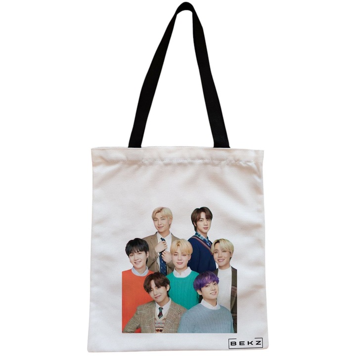 Vászon női hordtáska, BTS Army 5 modell, 38x34,5 cm, fehér, BEKZ