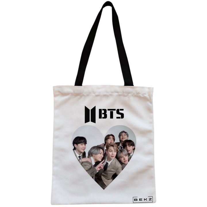 Vászon női hordtáska, BTS Army 10 modell, 38x34,5 cm, fehér, BEKZ