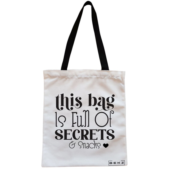 Платнена дамска чанта, пълна с тайни и закуски 2 модел, 38x34,5 см, бяла, BEKZ®