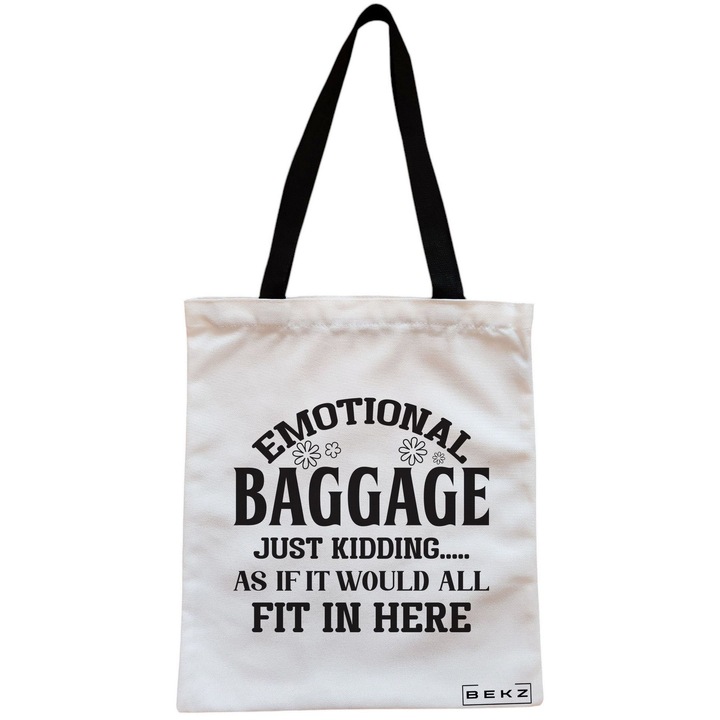 Платнена дамска чанта, Емоционален модел за багаж, 38x34,5 см, Бяла, BEKZ®