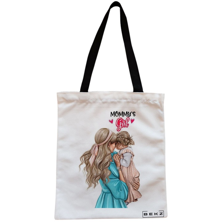 Vászon női táska, anyu lány modell, 38x34,5 cm, fehér, BEKZ