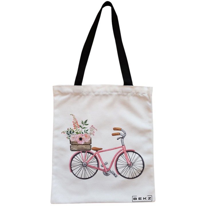 Vászon női hordtáska, rugós két keréken modell, 38x34,5 cm, fehér, BEKZ