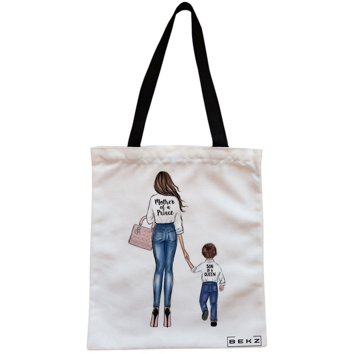 Vászon női táska, egy herceg anyja modell, 38x34,5 cm, fehér, BEKZ