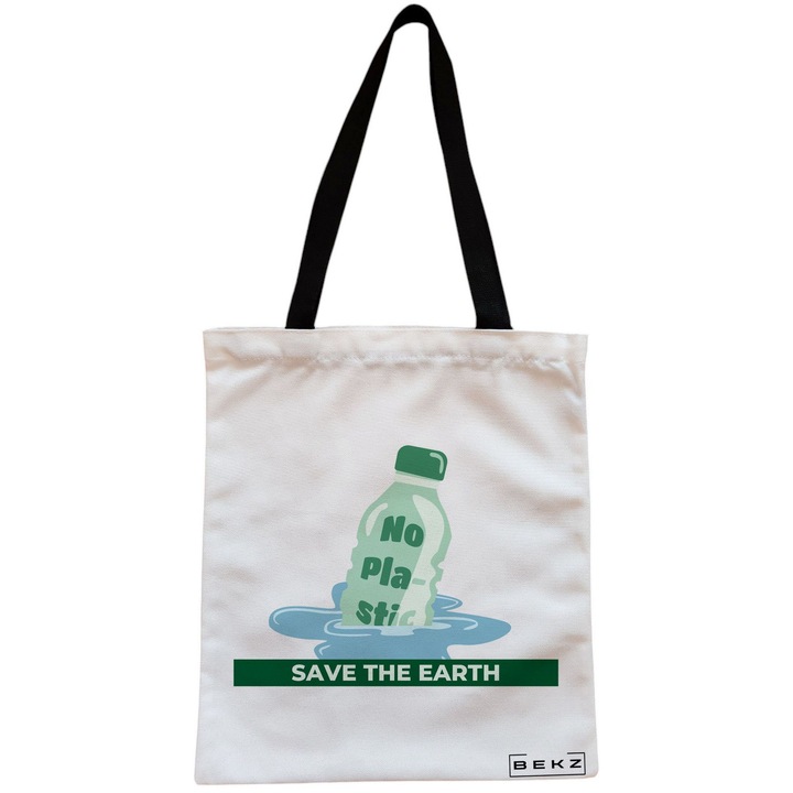 Vászon női hordtáska, műanyag modell nélkül – Mentsd meg a Földet, 38x34,5 cm, fehér, BEKZ