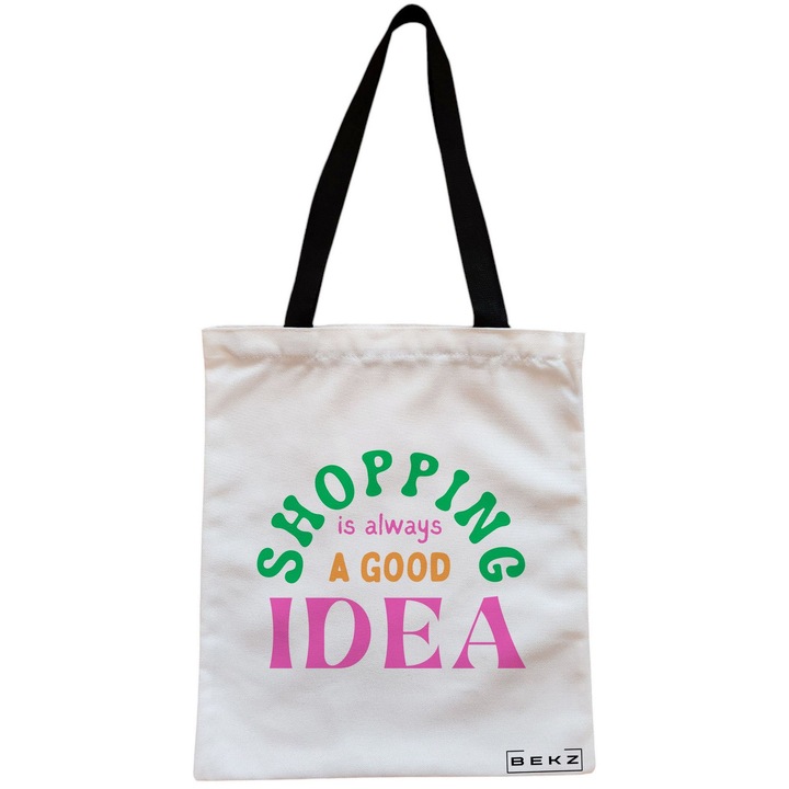 Vászon hordtáska nőknek, vásárlás mindig jó ötlet modell, 38x34,5 cm, fehér, BEKZ