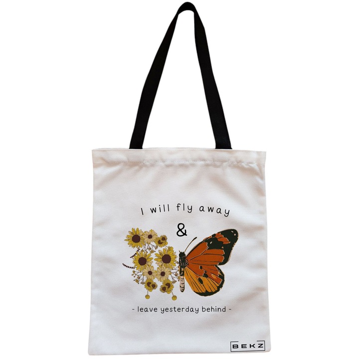 Vászon hordtáska nőknek, Flight to Freedom modell, 38x34,5 cm, fehér, BEKZ