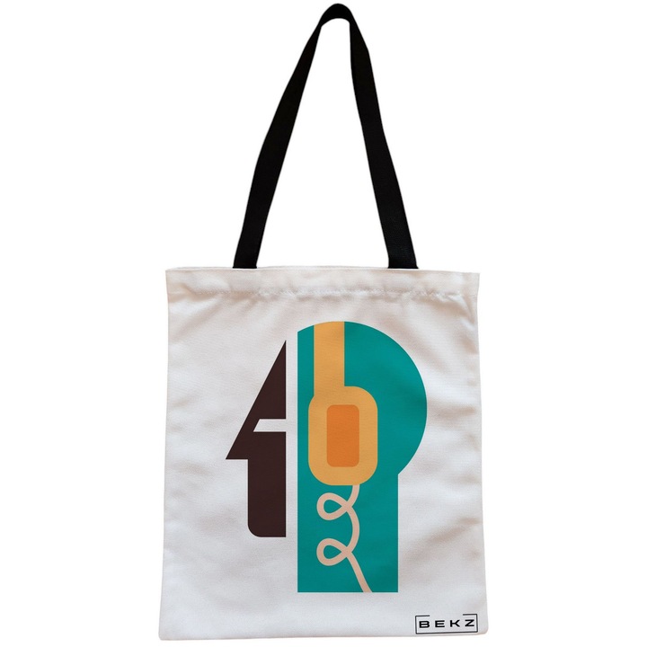 Vászon női hordtáska, Sound of Mind modell, 38x34,5 cm, fehér, BEKZ