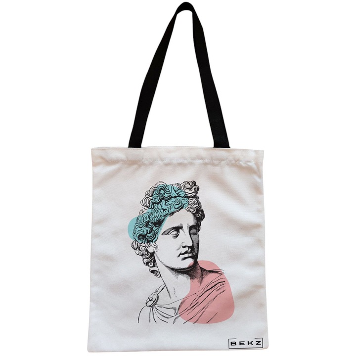 Vászon női hordtáska, modern klasszikus szobormodell, 38x34,5 cm, fehér, BEKZ