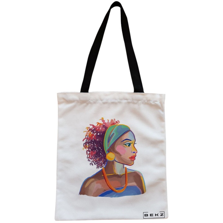 Vászon női hordtáska, élénk portré 4 modell, 38x34,5 cm, fehér, BEKZ