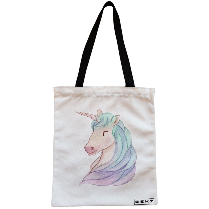 Vászon női hordtáska, egyszarvú modell, 38x34,5 cm, fehér, BEKZ