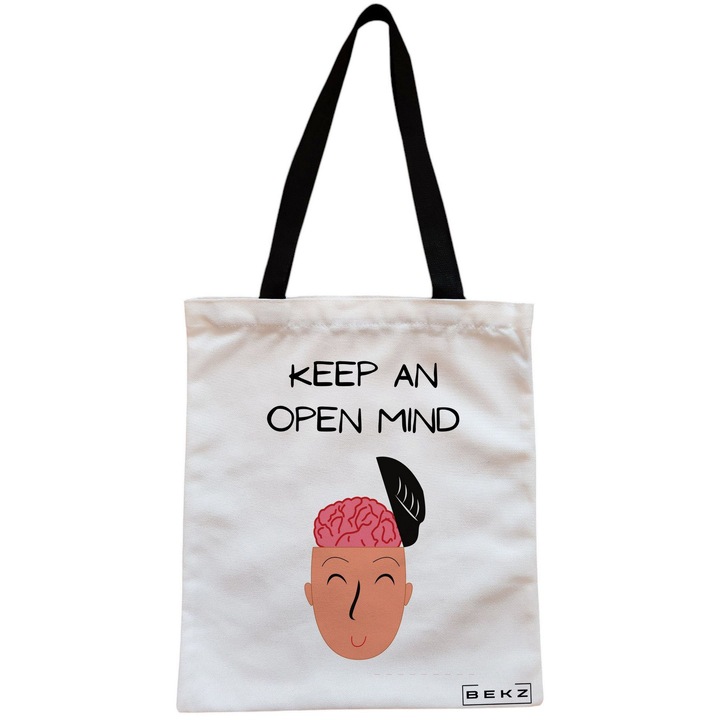 Vászon hordtáska nőknek, nyitott elméjű modell, 38x34,5 cm, fehér, BEKZ