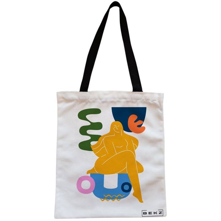 Vászon női hordtáska, absztrakt emberi művészeti minta, 38x34,5 cm, fehér, BEKZ