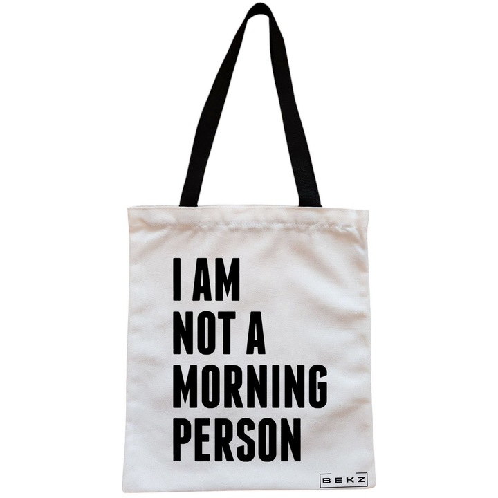 Vászon táska nőknek, nem vagyok reggeli embermodell, 38x34,5 cm, fehér, BEKZ