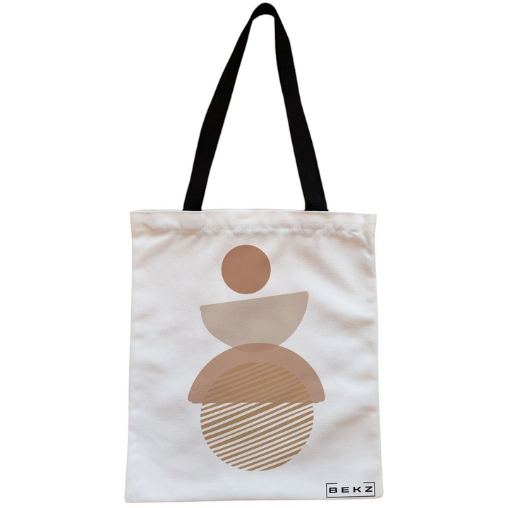 Vászon női hordtáska, geometrikus egyensúlyi minta, 38x34,5 cm, fehér, BEKZ