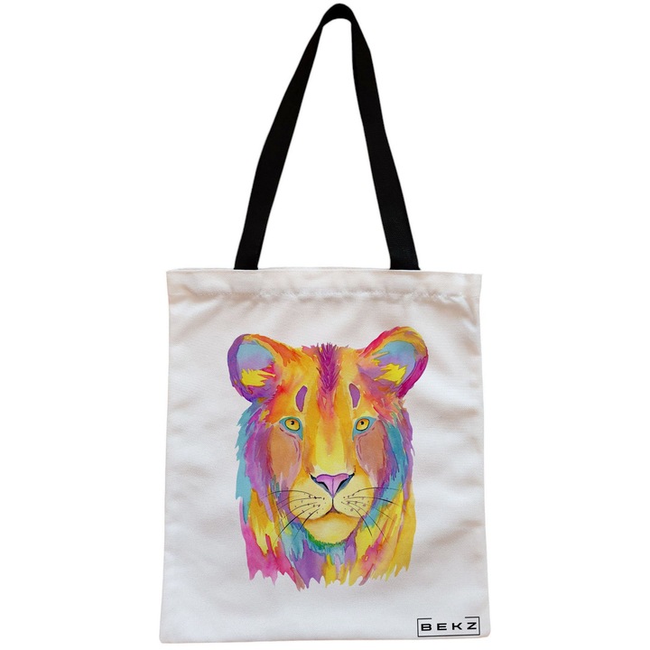 Vászon női táska, akvarell oroszlán modell, 38x34,5 cm, fehér, BEKZ