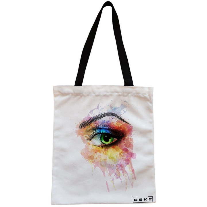 Vászon női hordtáska, Eye Art mintás, 38x34,5 cm, fehér, BEKZ