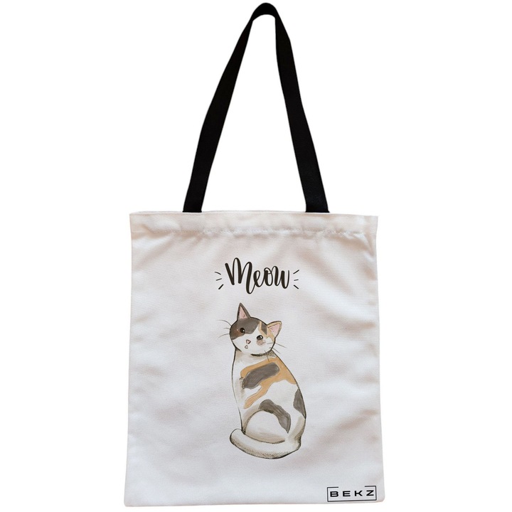 Vászon női hordtáska, Miau 2 modell, 38x34,5 cm, fehér, BEKZ