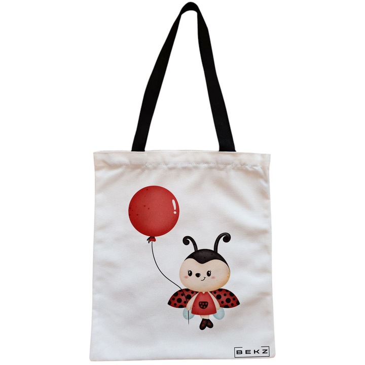 Vászon női hordtáska, katicamodell, 38x34,5 cm, fehér, BEKZ