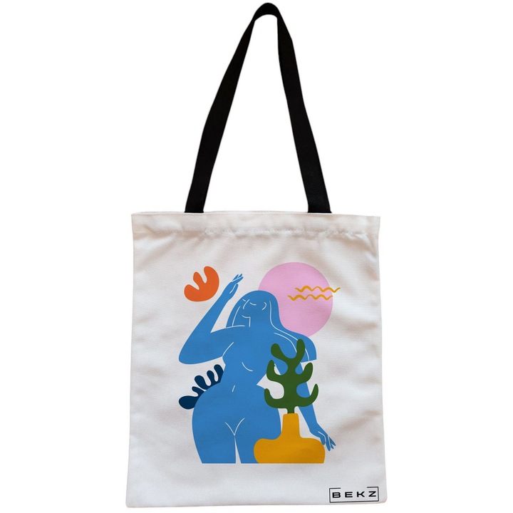 Vászon női hordtáska, absztrakt kapcsolat modell, 38x34,5 cm, fehér, BEKZ