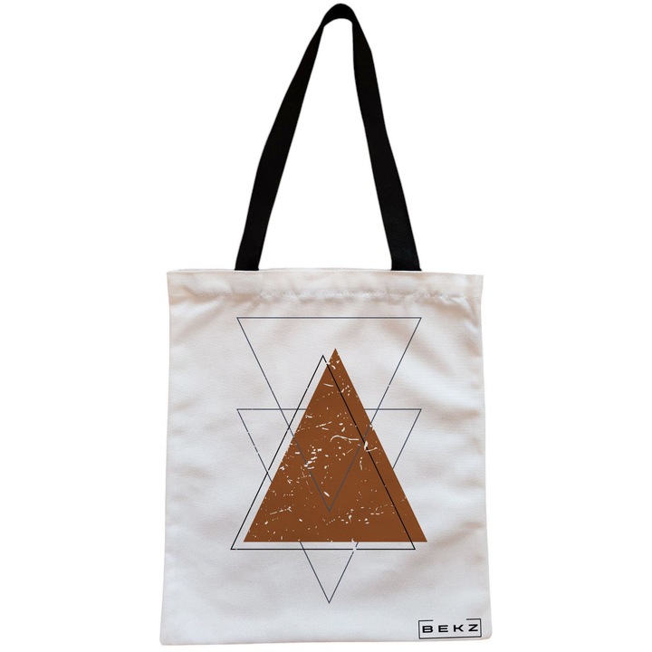 Vászon női hordtáska, Triangles art modell, 38x34,5 cm, fehér, BEKZ
