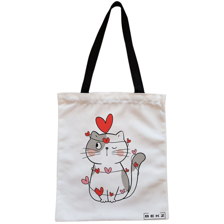 Vászon női hordtáska, Kitty Love Model, 38x34,5 cm, fehér, BEKZ