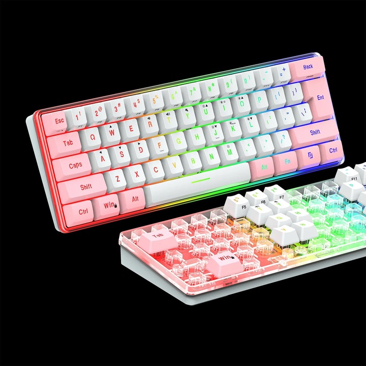 Tastatura mecanica YANYXR 61 taste alb 30x11cm RGB cablu tip-C