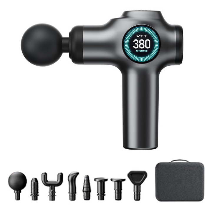 Pistol de masaj, 8 capete interschimbabile, 99 viteze, gri inchis, 760g