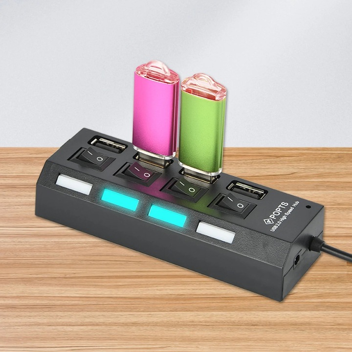 Hub USB 4 porturi YANYXR negru 10.4x3.5x2.1cm